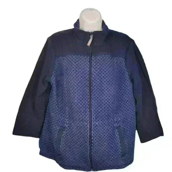 TALBOTS Woman NAVY BLUE Full Zip Jacket Sweatshirt Top STRETCH zip pocket size L - Picture 3 of 5